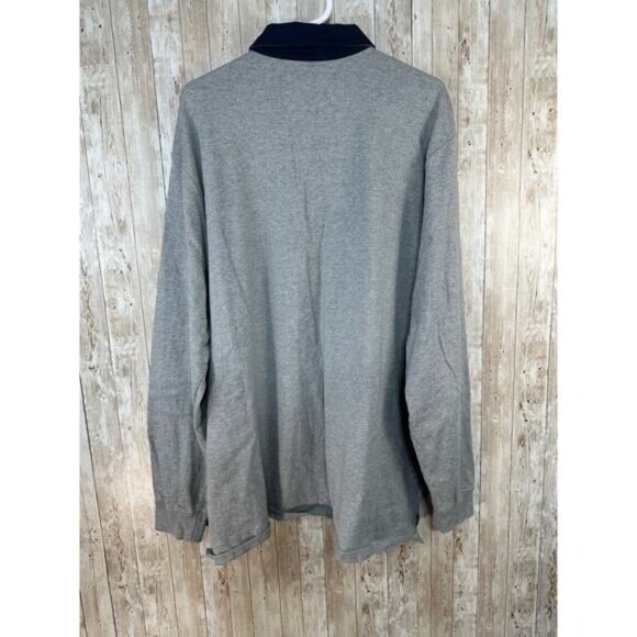 L.L. Bean‎ Rugby Polo Shirt Men sz XL Heather Gray Blue Long Sleeve 1/4 Button - Picture 2 of 9
